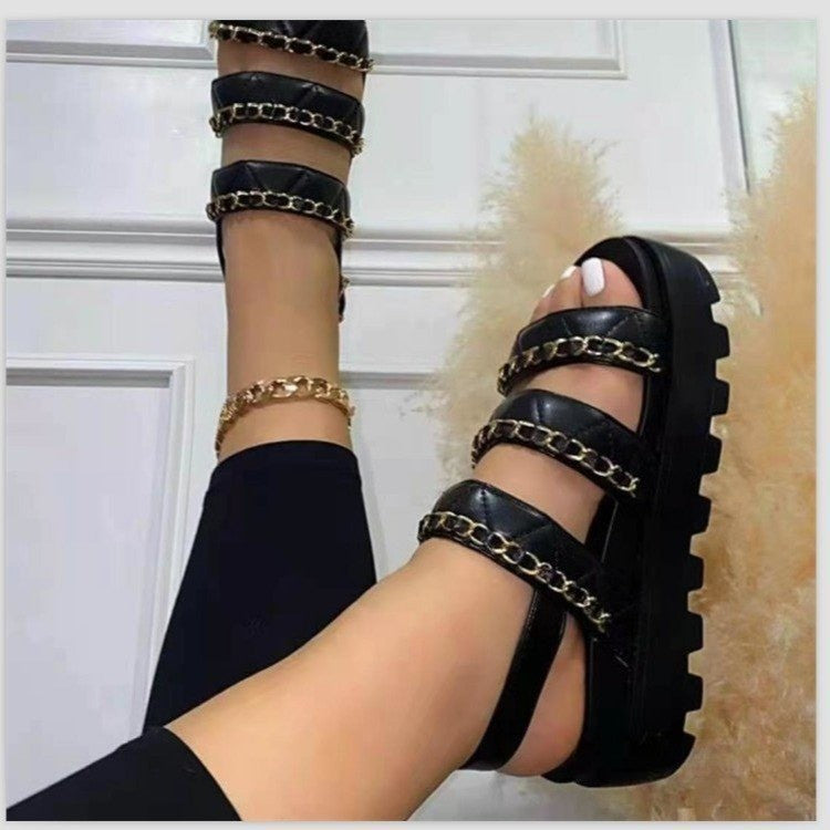 Buckled Platform Chain Slip-toe Sandals