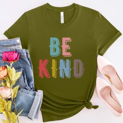 Lady’s “Be Kind” Digital Print Round Neck Short Sleeve T-shirt