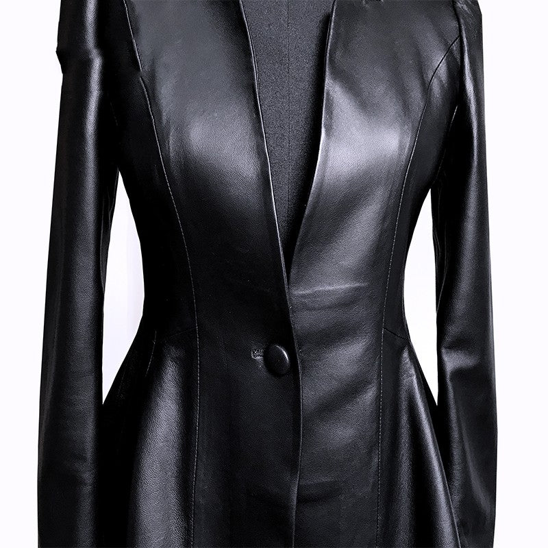 Casual Lady's V-Neck Leather Flare Jacket