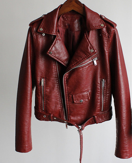 Lady’s Zipped Bomber Hipster Leather PU Jacket