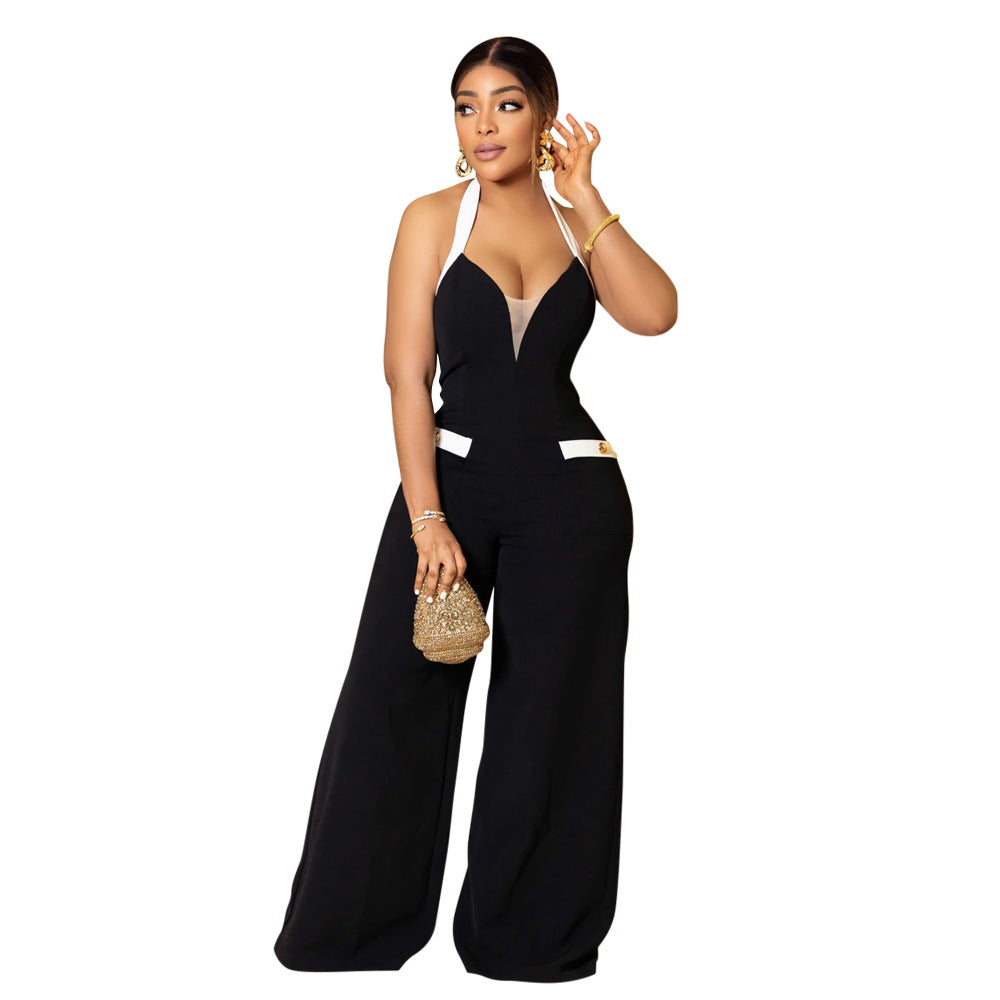 Fashion Casual V-neck Halter Wide Leg Comfortable Loose New Jumpsuit