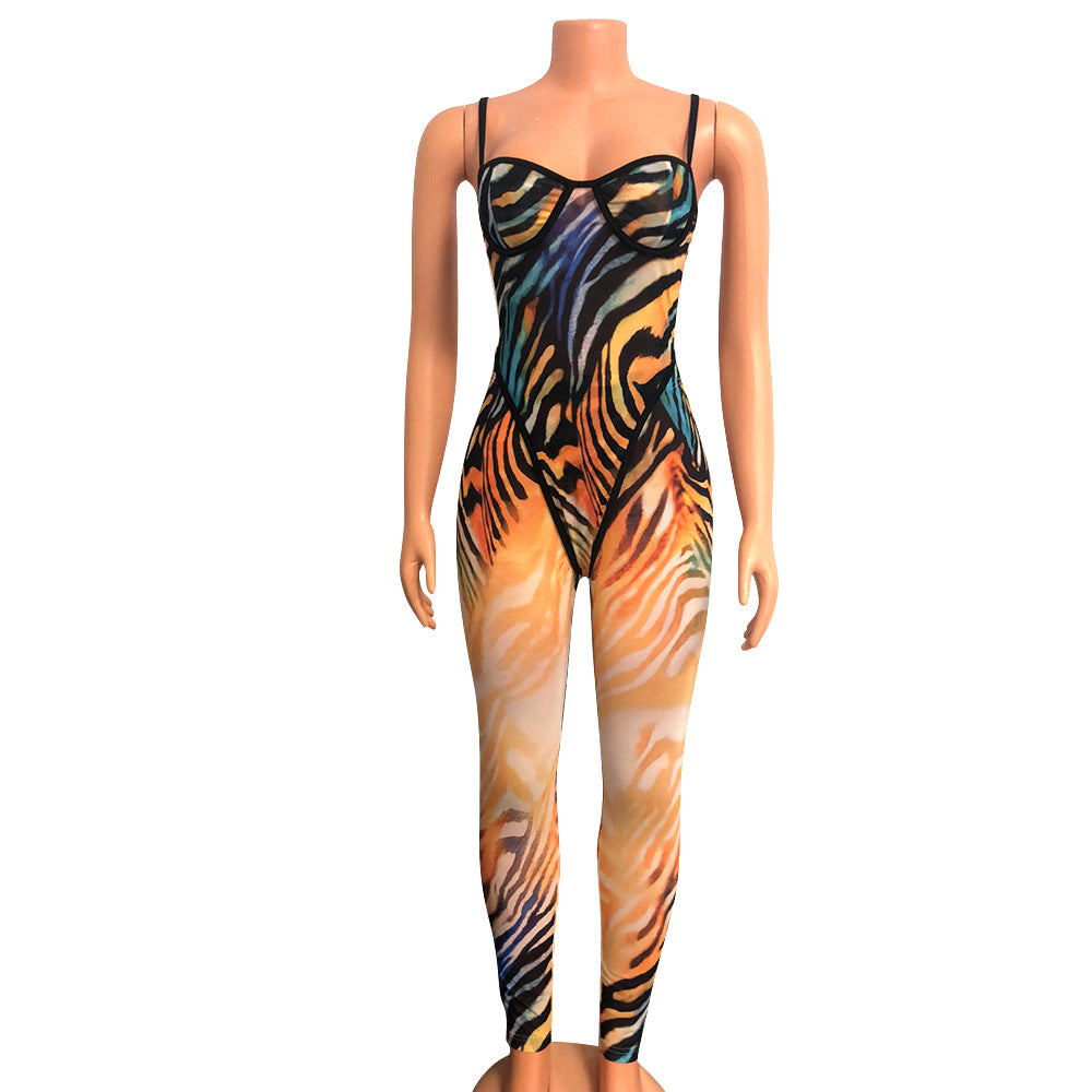 Sexy Mesh Sling Jumpsuit Two-Piece Trousers Suit