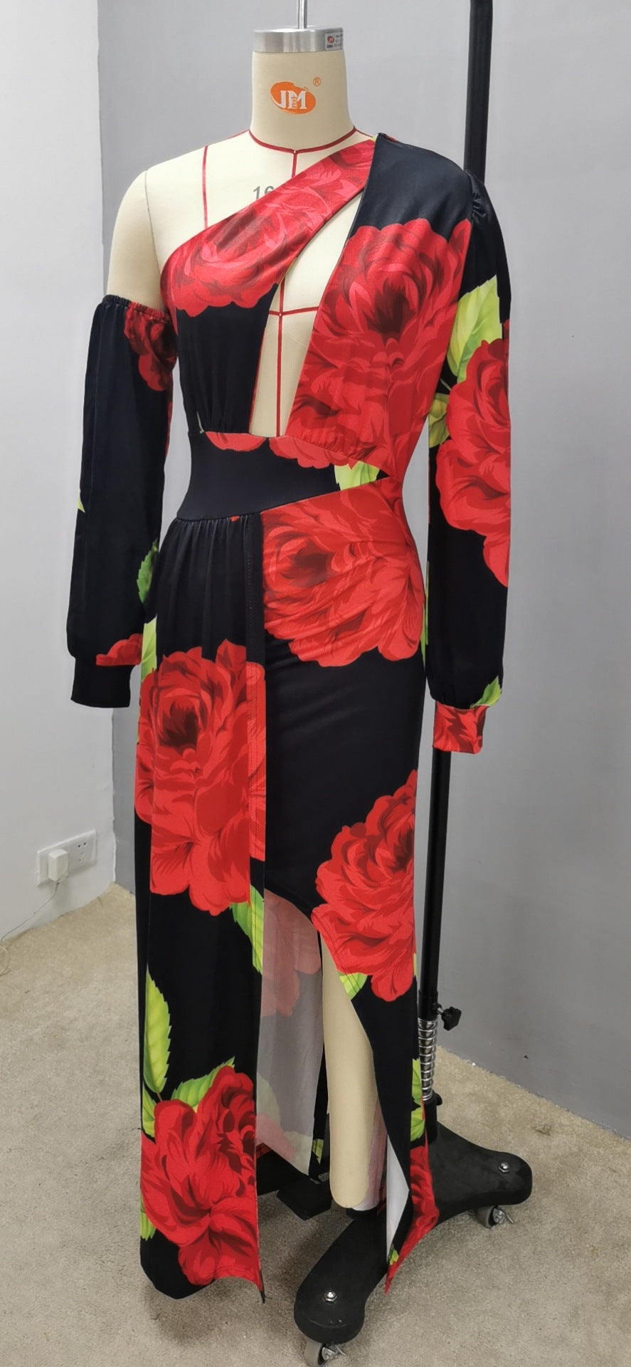 Sexy Fashion Rose Print One-shoulder Stretch Dress