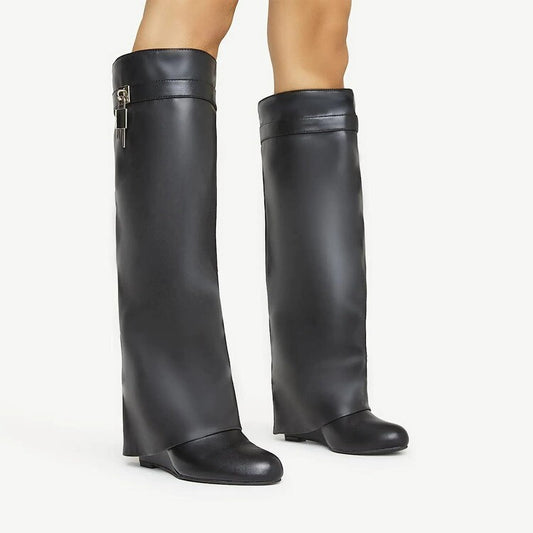 Wedge High Metal Plus Size Women's Boots Below The Knee Boots