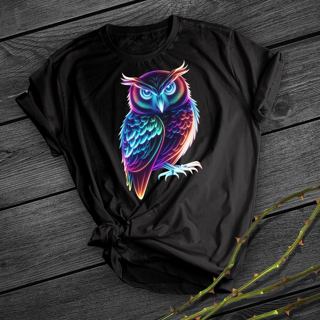 Neon Owl Print Casual Short Sleeve