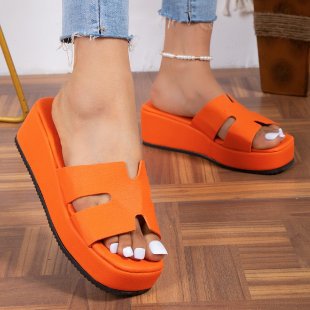 Thick Bottom Square Head Color Slippers Thick Bottom Solid Color Sandals For Women