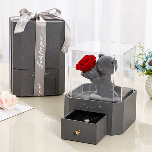 Eternal Rose Bear Jewelry Gift Box Figurine