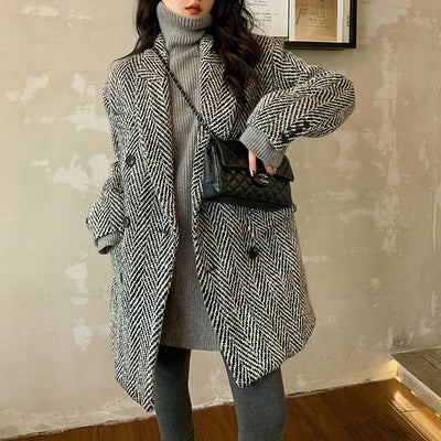 Temperament Small Suit Collar Woolen Coat Women