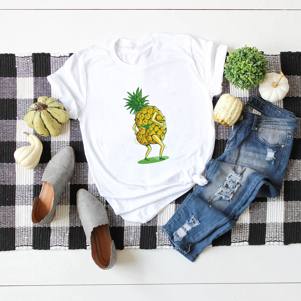 Lady’s casual pineapple print short sleeve