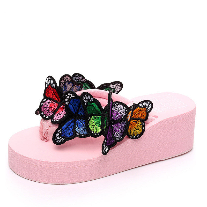 Lady’s Cute Handmade Butterfly Platform Flip Flops