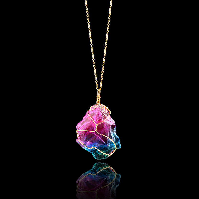 Rainbow Quartz Natural Crystal Rock Necklace