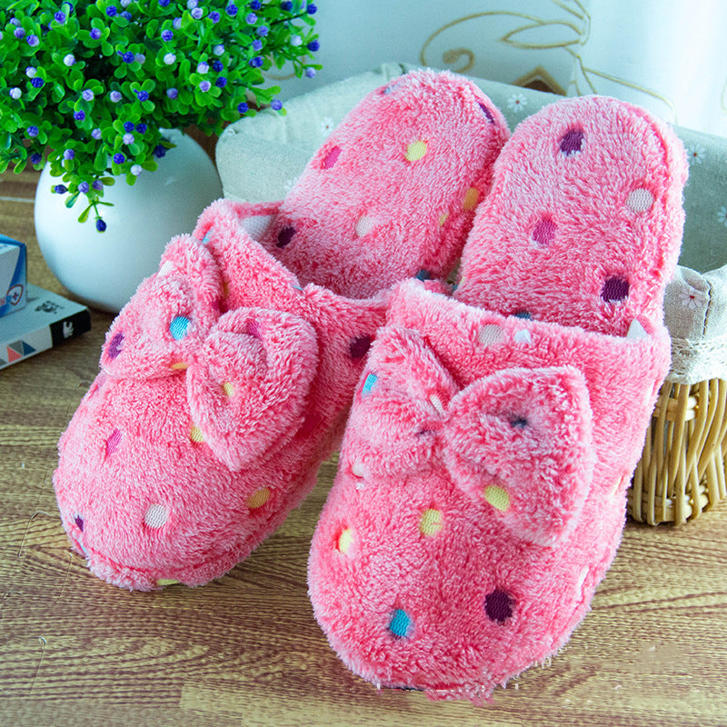 Winter color round butterfly knot floor cotton slippers warm wool home cotton slippers factory direct selling wholesale