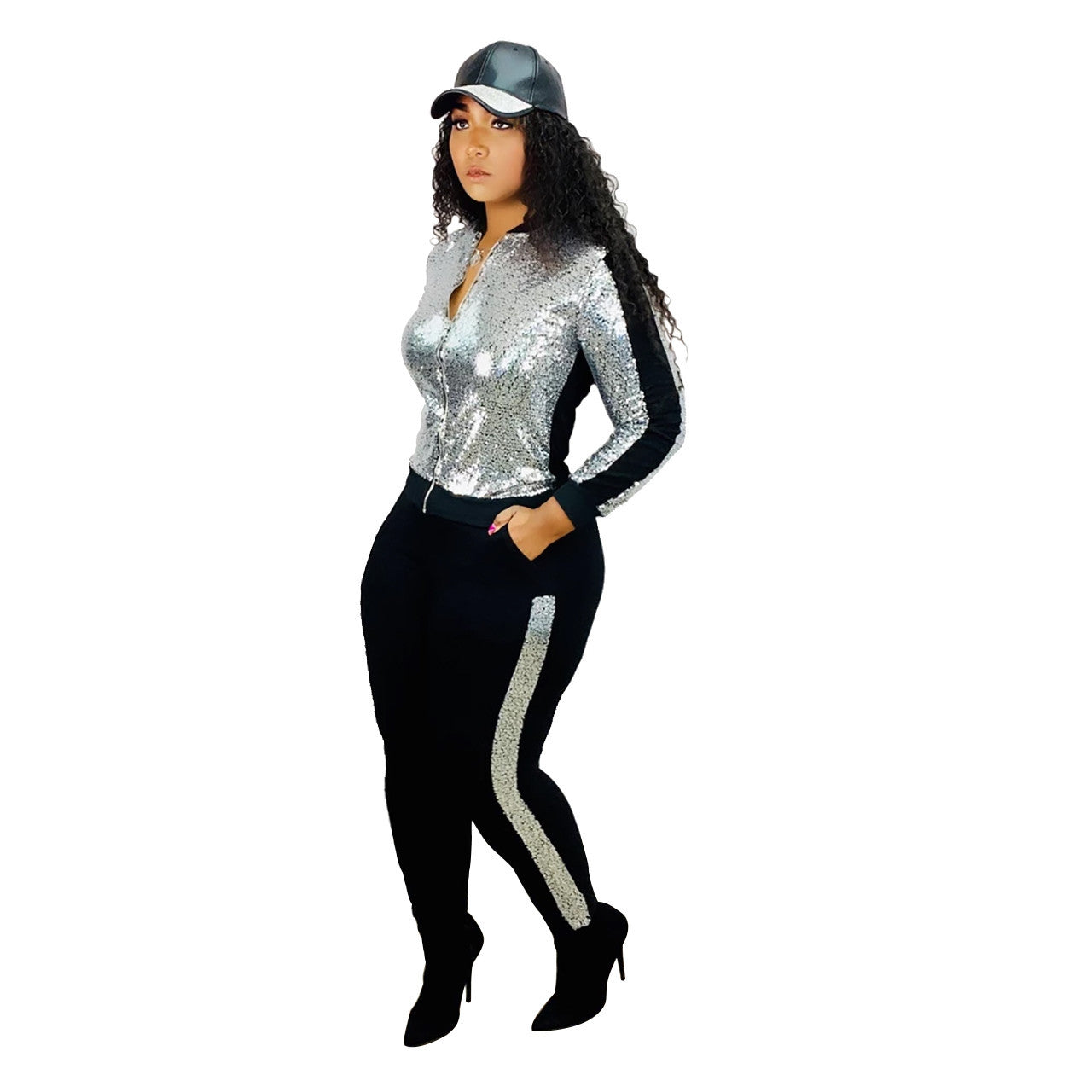 Sexy Lady’s Casual Sequin 2 piece Jogger Set