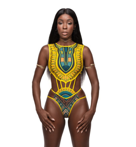 High waist swimsuit with African inspired design