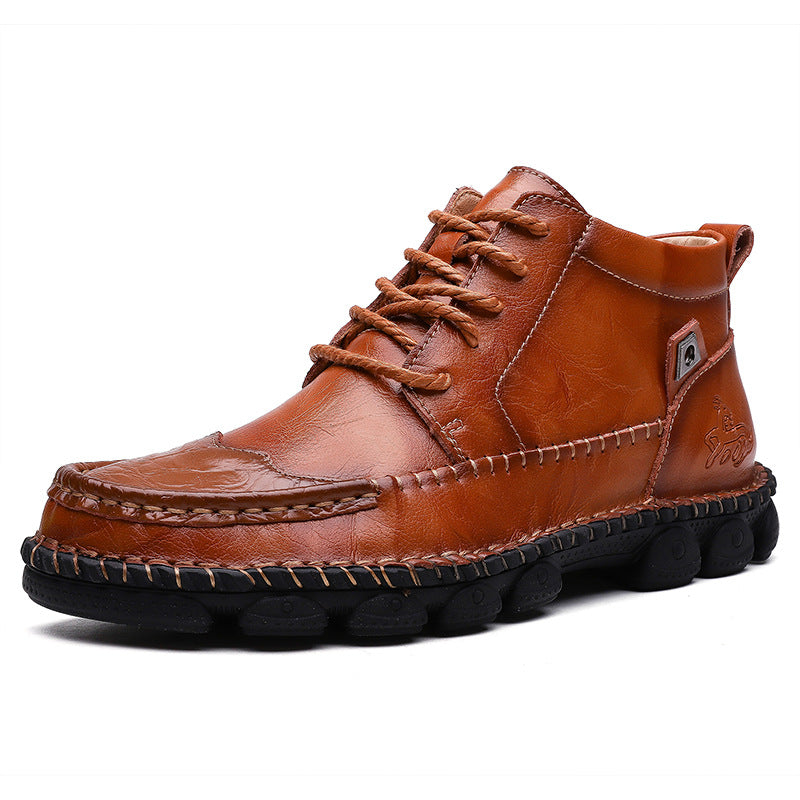 Winter Cowhide Casual Leather Shoes British Middle Cut Martin Boots