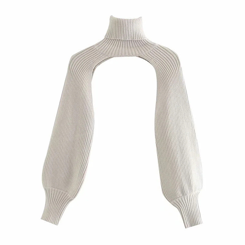 Lady’s Fall Fashion High Neck Knitted Lantern Sleeves Sweater Top