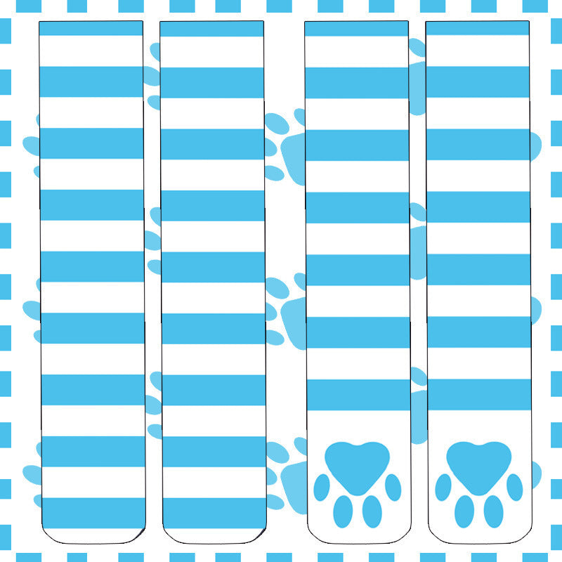 Cute Blue And White Striped Print Long High Socks