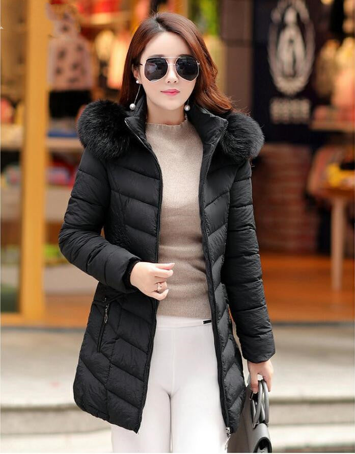 Big Fur Collar Mother Cotton Coat Long Sleeve Women's Cotton Coat