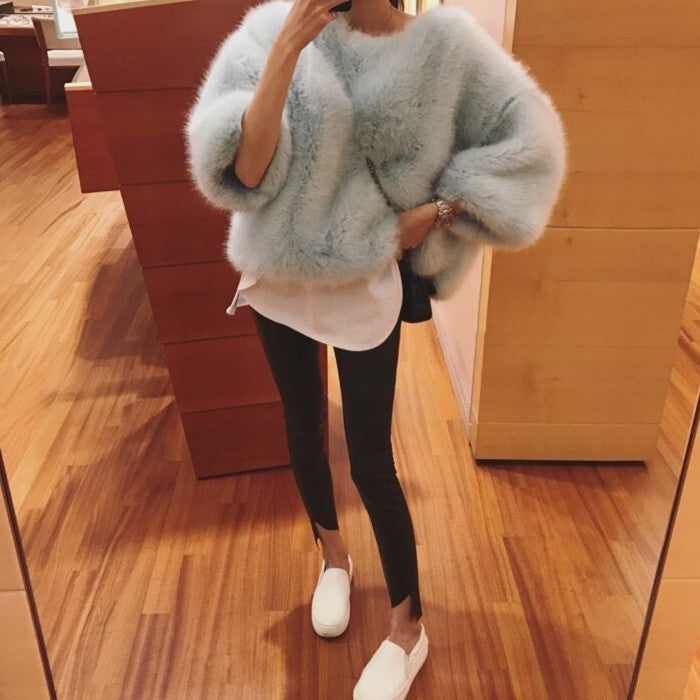 Lady’s Leisure Rabbit Fur Oversized Plush Sweater
