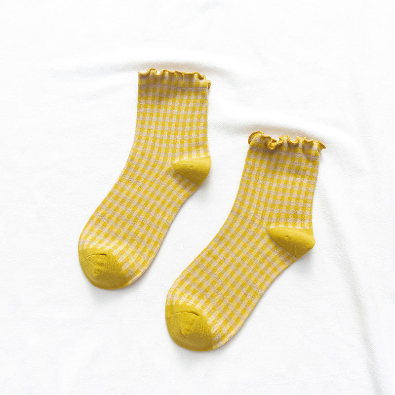 Women's Cotton Plaid Rim Socks