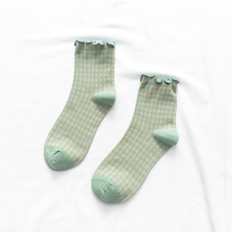 Women's Cotton Plaid Rim Socks