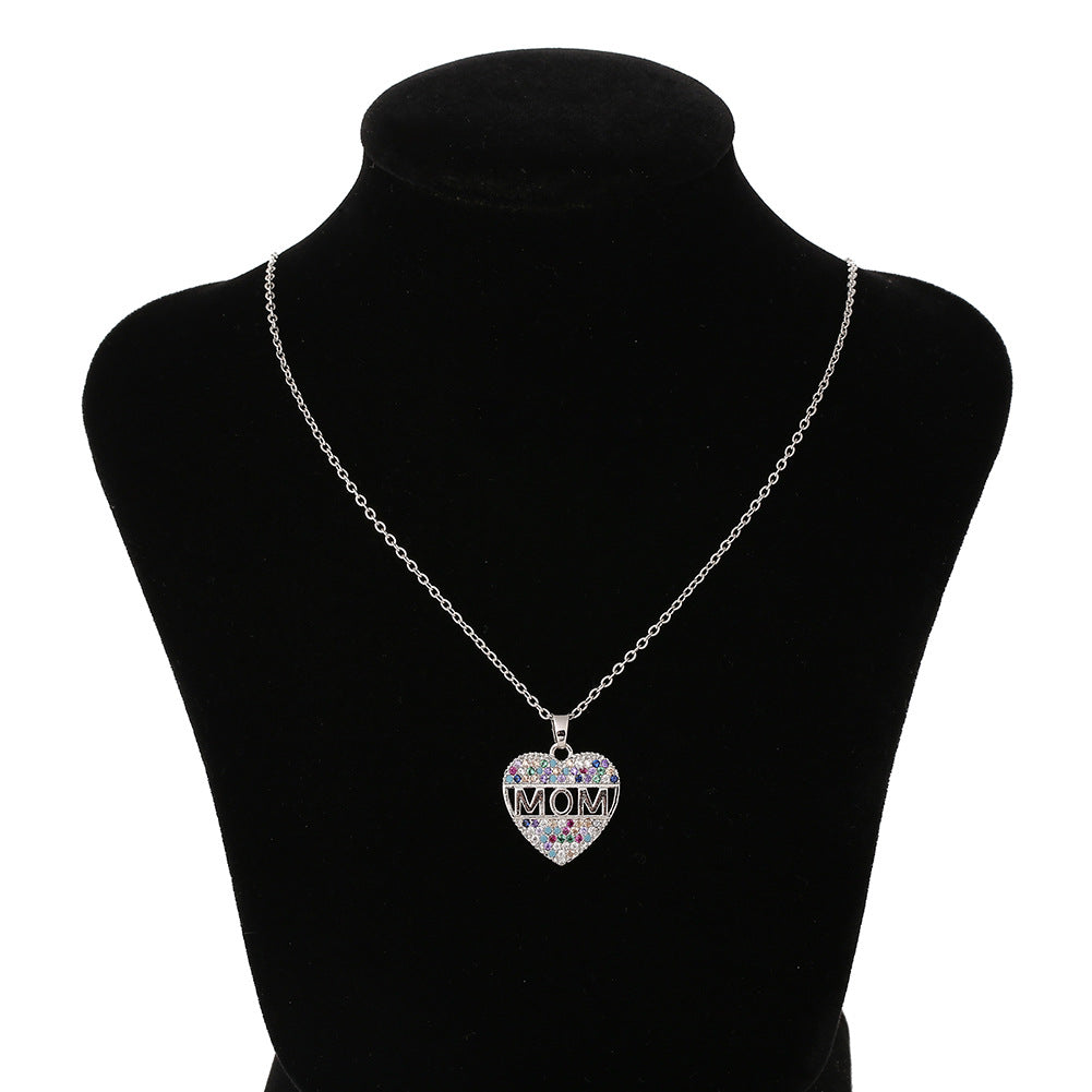 Fashion Colorful Mom Cubic Zirconia Heart Necklace and Pendant