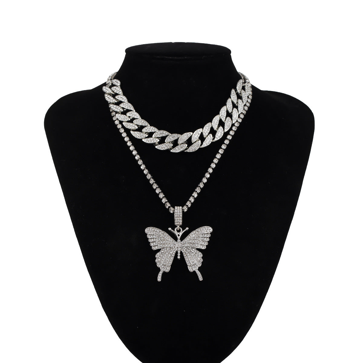 Hip Hop Butterfly Pendant Necklace Luxury Full Crystal