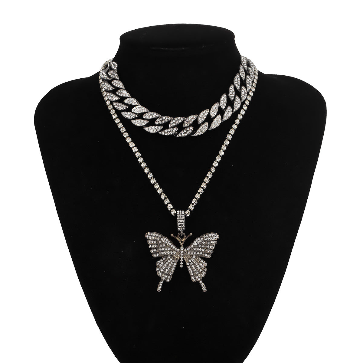Hip Hop Butterfly Pendant Necklace Luxury Full Crystal
