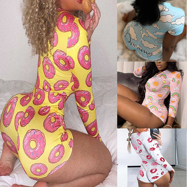 Women's One-Piece Home Printed Slim Slimming Sexy One-Piece