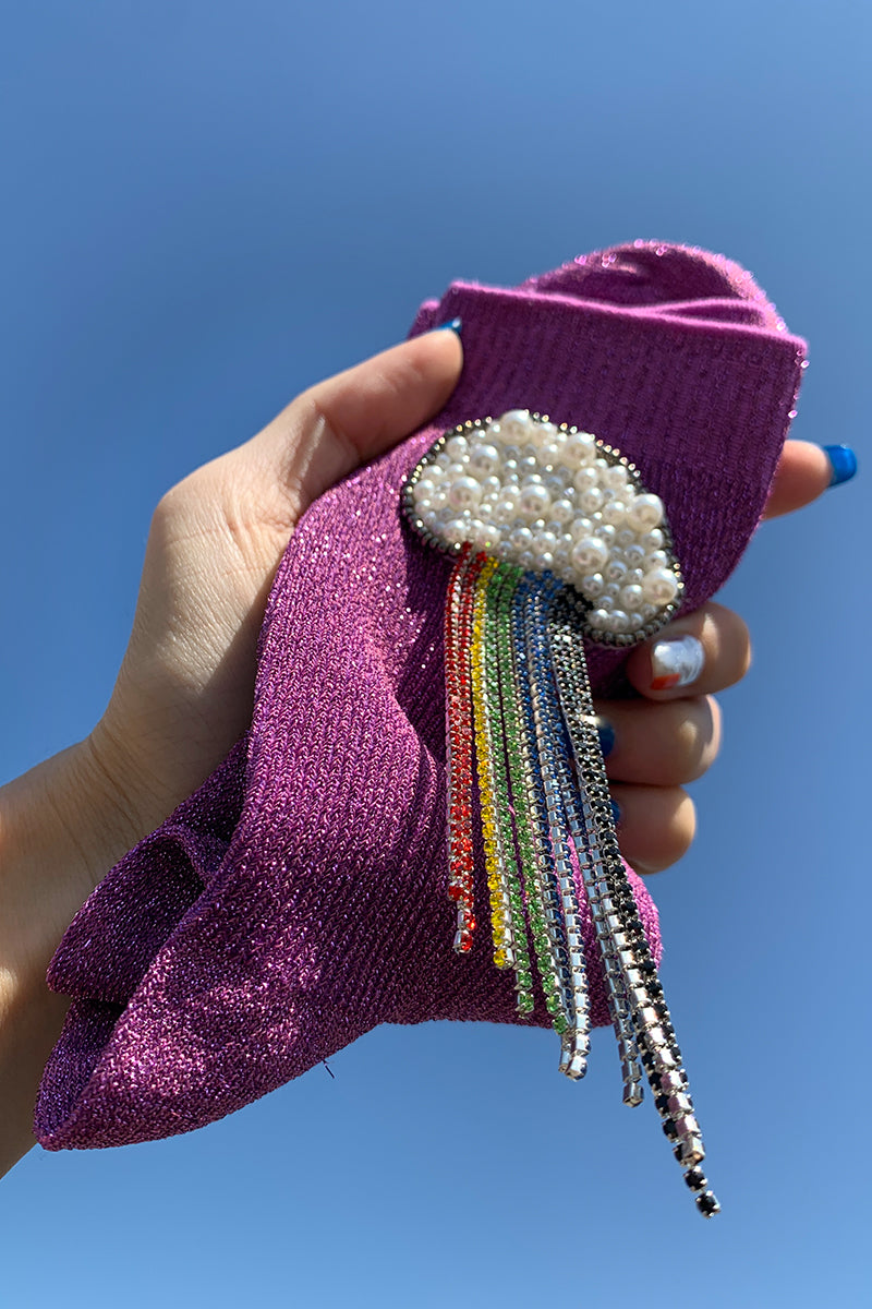 Seven-Color Rainbow Bright Silk Beaded Handmade Women's Socks
