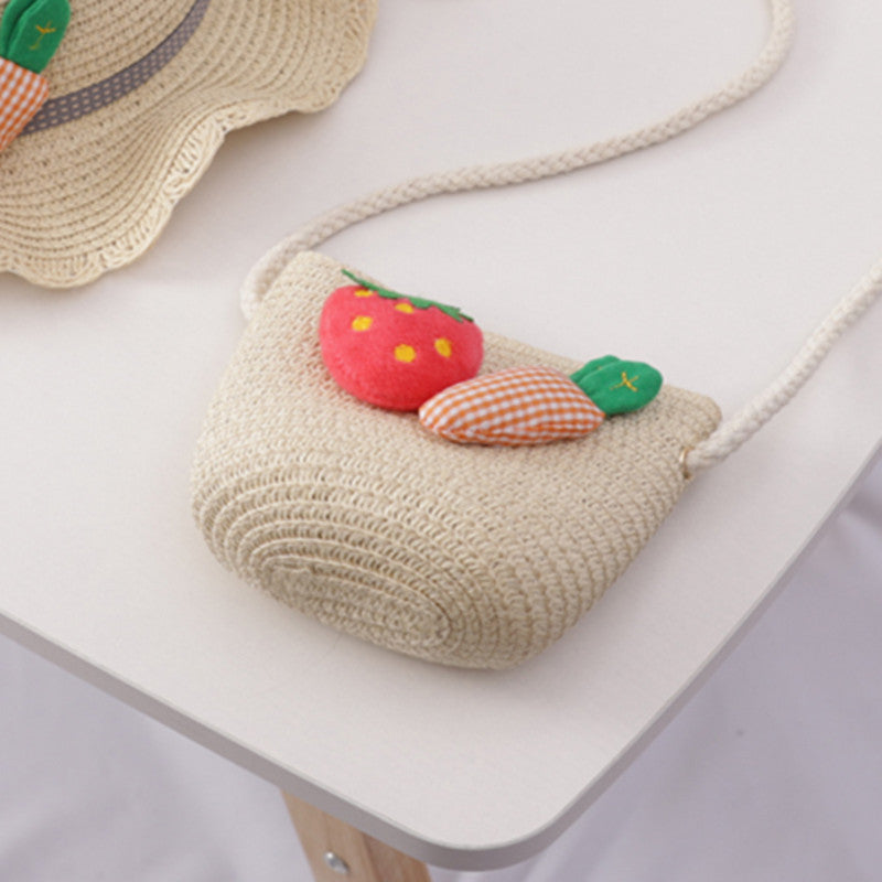 Summer Baby Flower Breathable Straw Hat and Straw Handbag