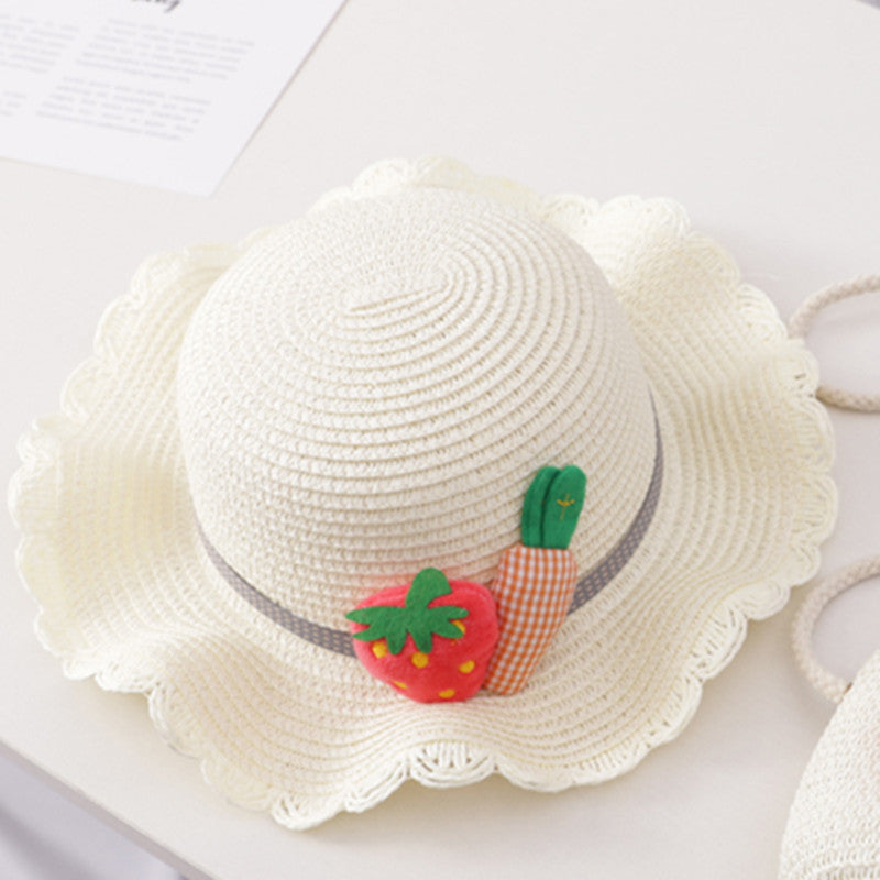 Summer Baby Flower Breathable Straw Hat and Straw Handbag