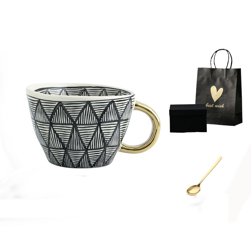 Hand-painted Ceramic Mug Set with Gold Handle
