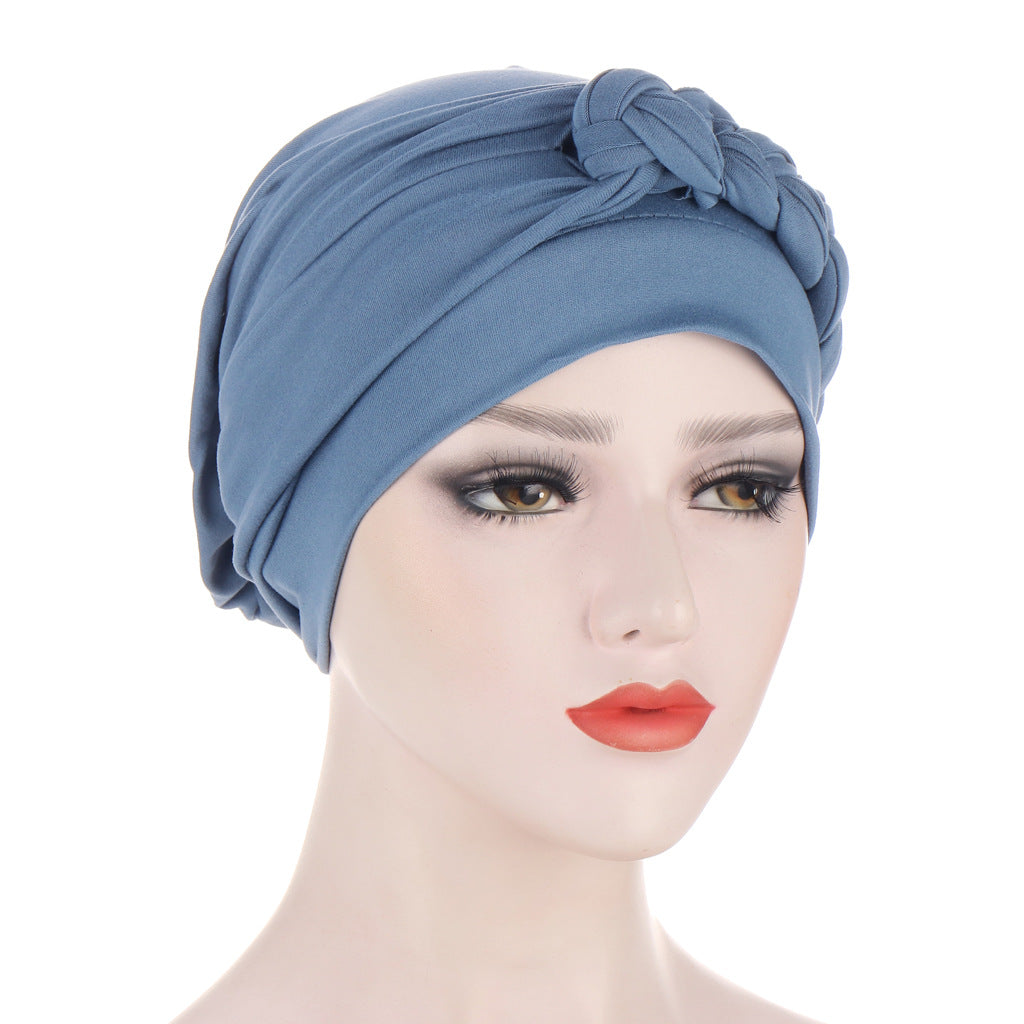New Side Braid Solid Color Soft Turban Hat