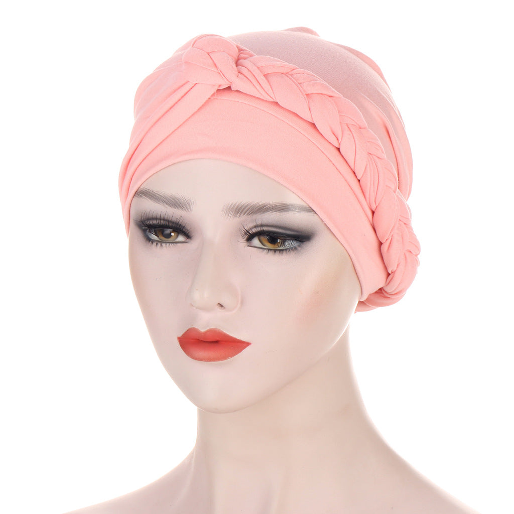 New Side Braid Solid Color Soft Turban Hat