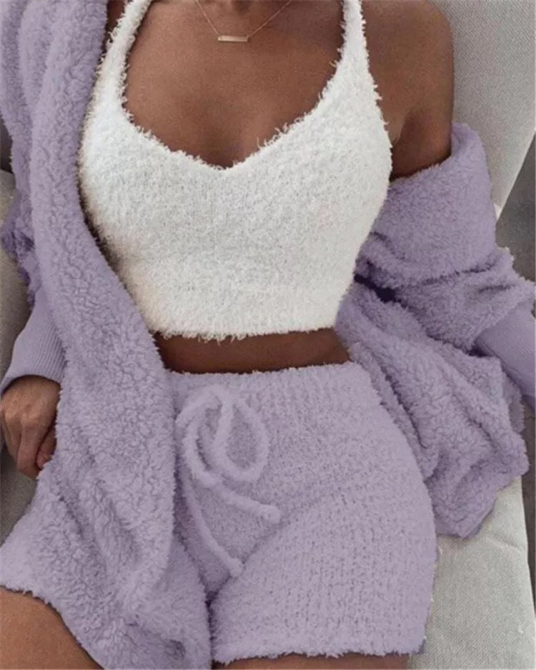 Cozy Lady's Furry Soft 3pc. Pajama Comfortable Home Wear Set | www.mydivinebeauty.biz
