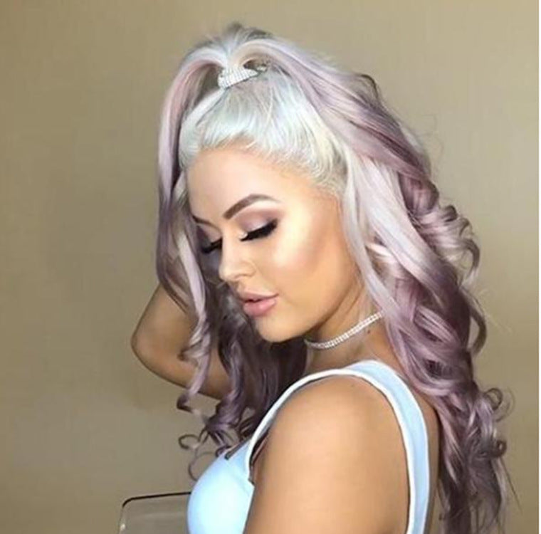 Lady’s Fashionable 26” Platinum and Lavender Ombré Big Wand Curly Wig