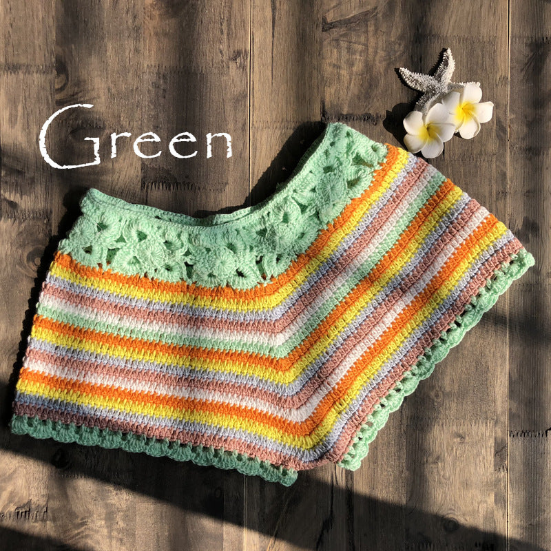 Handmade Lady’s Color Striped Crochet Bikini Shorts