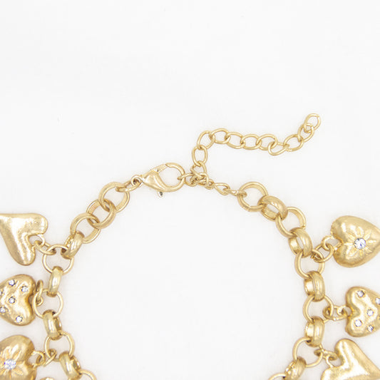 Retro Gold Diamond Love Heart Shape Charm Bracelet