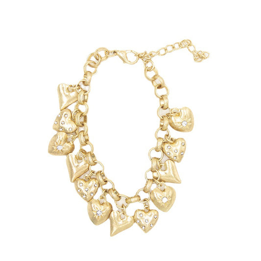 Retro Gold Diamond Love Heart Shape Charm Bracelet