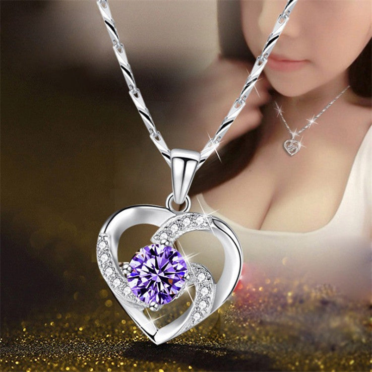 Trendy Gorgeous 3 Colors 925 Silver Necklace Pendant for Women Cubic Zircon Jewelry