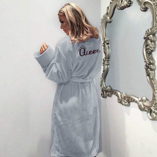The Queens Printed Letter House Coat Cotton Robe