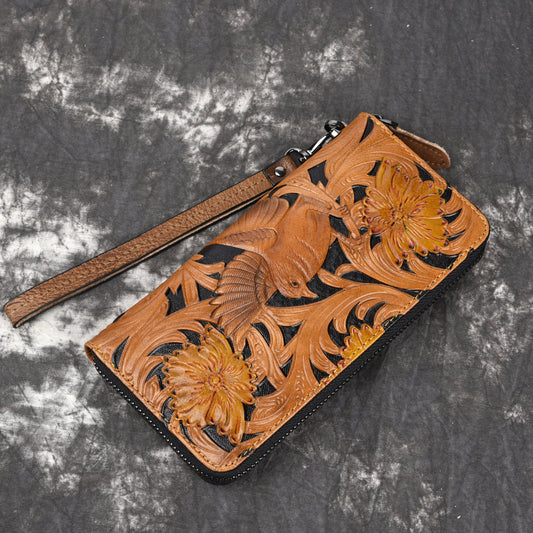 Birds of a Feather Retro Leather Carving Craft Leisure Wallet