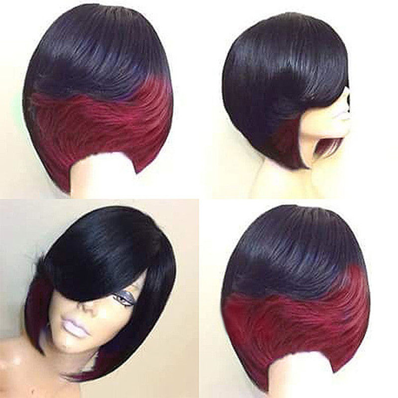 T Color Gradient Short Straight Hair Wig Headgea