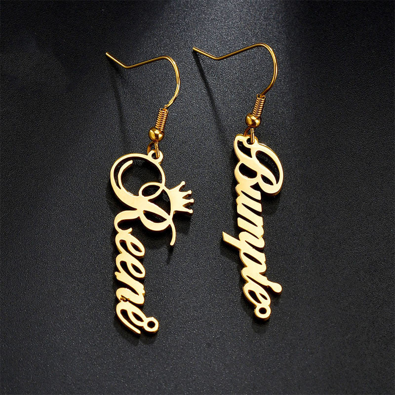 Soinluv Hang Time Stainless Steel Gold Plated Custom Name Earrings