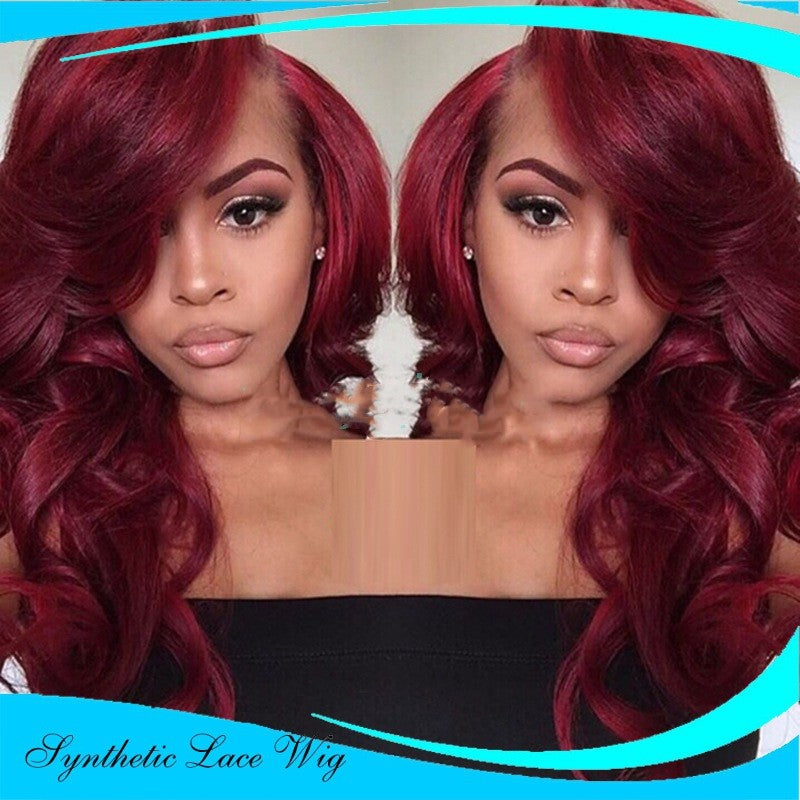 Red Wine Body Wave Synthetic Blend Lace Front Wig