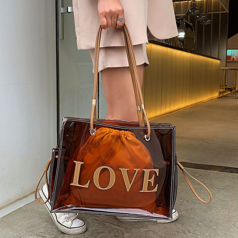 Lady’s Love Large Capacity Transparent Jelly Shoulder- Tote Bag
