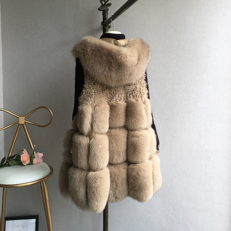 Women Mid Length Fox Fur Vest