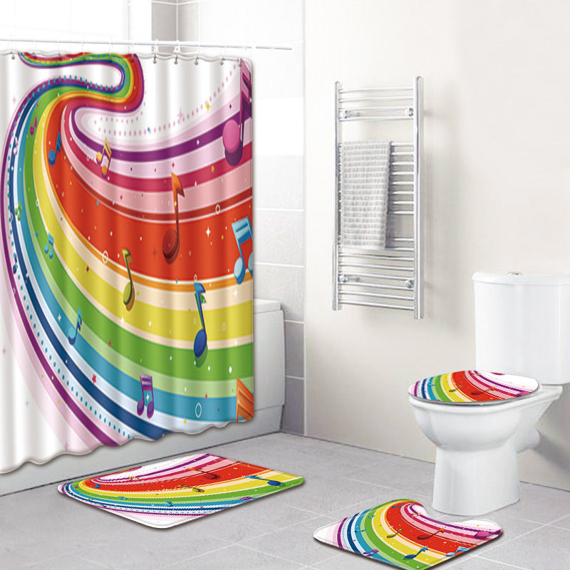 Music Note Music Color Bathroom Carpet Shower Curtain Personality Water-absorbent Non-slip Mat Four-piece