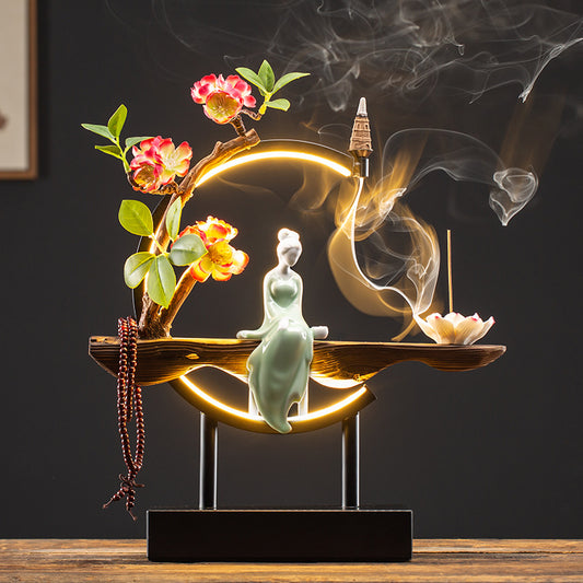 New Chinese Style Waterfall Backflow Incense Burner Home Decoration Elk Ceramic Censer With 20 Incense Cones